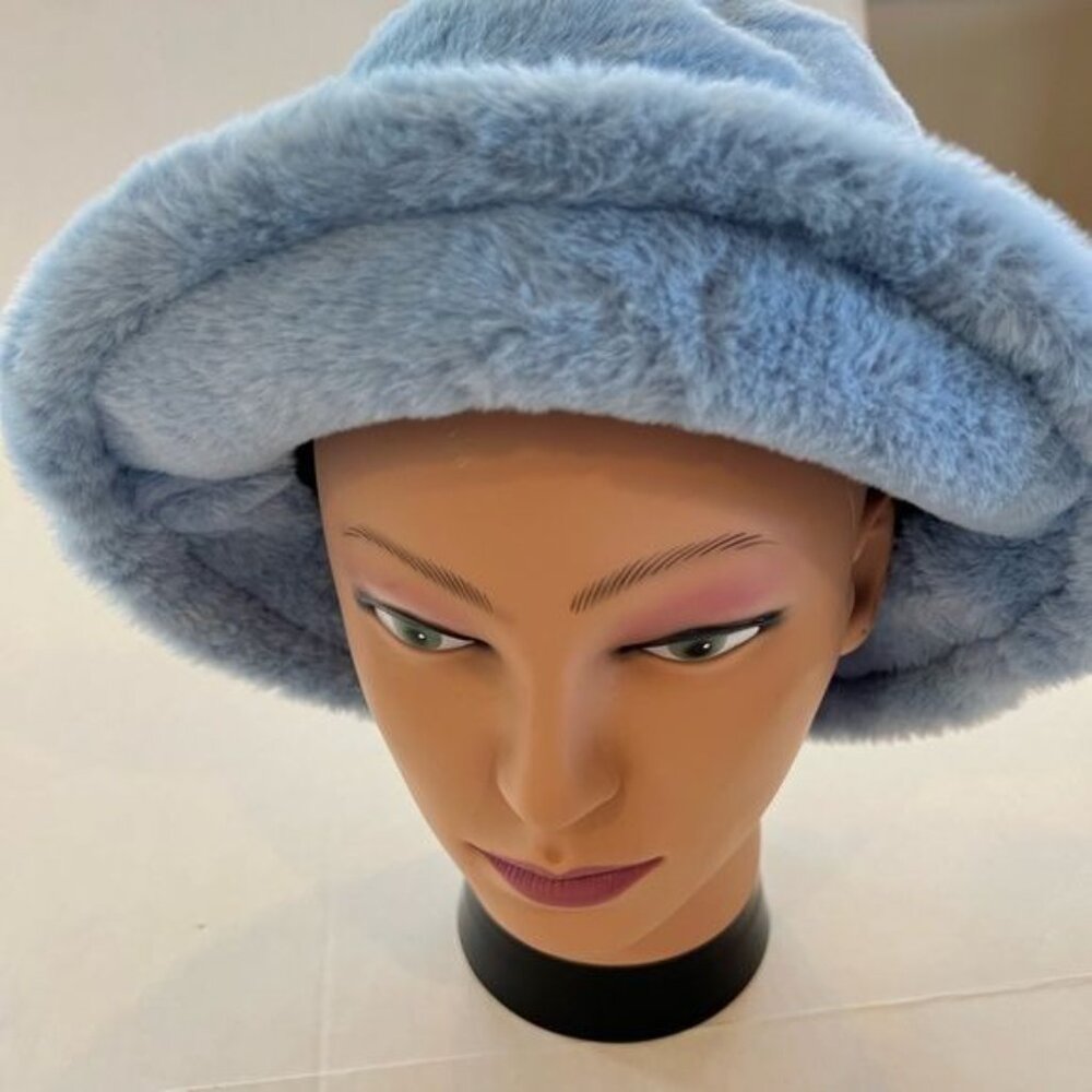 Faux Fur Women’s Bucket Hat Blue Adjustable Boho Retro Streetwear - Picture 7 of 9